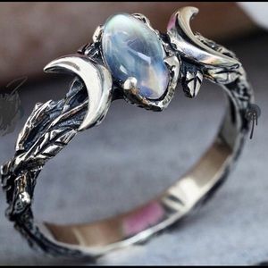 Triple Moon Silver Crystal Ring